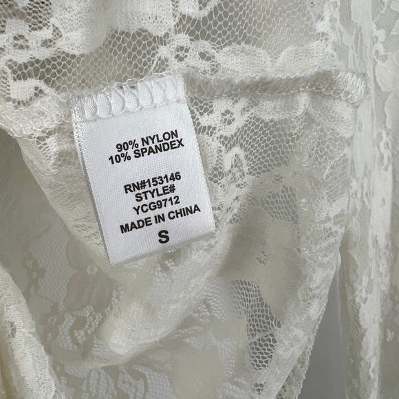 Good Luck Gem Ivory Lace Tie Front Long Sleeve Coquette Top Size Small - Picture 5 of 7